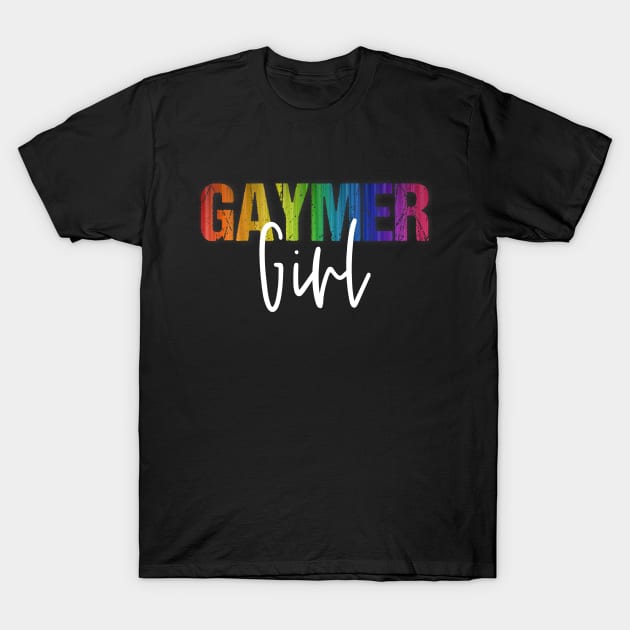 Rainbow Lesbian Pride Gaymer Girl Gay Gamer Girl T-Shirt by AmbersDesignsCo